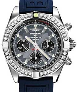 Chronomat 44 in Steel with Diamond Bezel On Blue Diver Pro III Rubber with Grey Dial