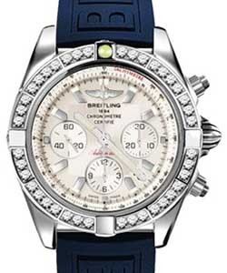 Chronomat 44 in Steel with Diamond Bezel On Blue Diver Pro III Rubber Strap with Silver Dial