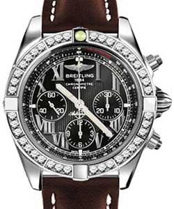 Chronomat 44 Automatic in Steel with Diamond Bezel On Brown Calfskin Leather Strap with Black Dial