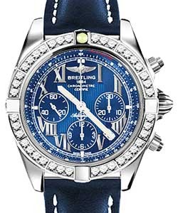 Chronomat 44mm in Steel with Diamond Bezel on Blue Calfskin Leather Strap with Blue Roman Dial