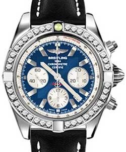 Chronomat 44 in Steel with Diamond Bezel On Black Calfskin Leather Strap with Blue Dial