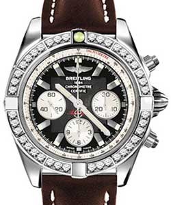 Chronomat 44mm Autoamtic in Steel with Diamond Bezel On Brown Calfskin Leather Strap with Black Dial