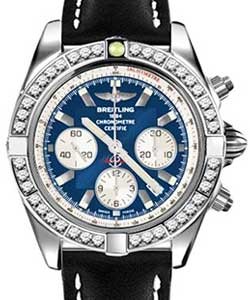 Chronomat 44mm Automatic in Steel with Diamond Bezel On Black Calfskin Leather Strap with Blue Dial