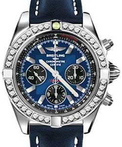 Chronomat 44mm Automatic in Steel with Diamond Bezel On Blue Calfskin Leather Strap with Blue Dial