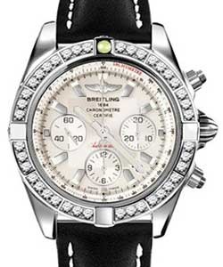 Chronomat 44mm Automatic in Steel with Diamond Bezel On Black Calfskin Leather Strap with Silver Dial