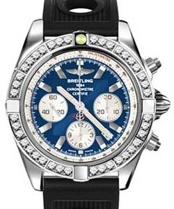 Chronomat 44mm Automatic in Steel with Diamond Bezel On Black Ocean Racer Rubber Strap with Blue Dial