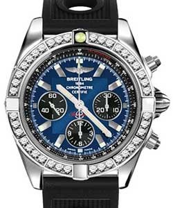 Chronomat Chronograph 44mm in Steel with Diamond Bezel On Black Ocean Racer Rubber Strap with Blue Dial-Black Subdials