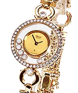 Happy Diamond in Yellow Gold With Diamond Bezel on Yellow Gold Bracelet with Gold and 5 Floating Diamond Dial