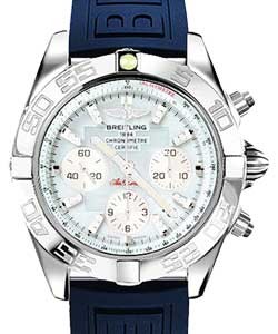 Chronomat Chronograph 44mm Autoamtic in Steel on Blue Diver Pro III Rubber Strap with MOP Diamond Dial
