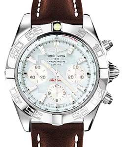 Chronomat Chronograph 44mm Autoamtic in Steel on Brown Calfskin Leather Strap with MOP Diamond Dial