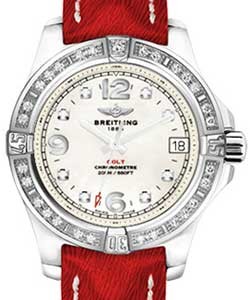 Colt 36mm in Steel with Diamond Bezel on Red Sahara Calfskin Leather Strap with MOP Diamond Dial