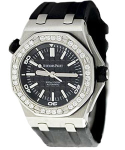 Royal Oak Offshore Scuba Diver in Steel with Diamond Bezel On Black Rubber Strap with Black Dial