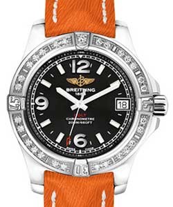 Colt 36mm in Steel with Diamond Bezel on Orange Sahara Calfskin Leather Strap with Black Dial
