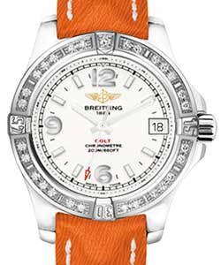 Colt 36mm in Steel with Diamond Bezel on Orange Sahara Leather Strap with Stratus Silver Dial