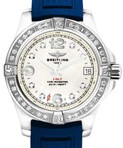 Colt 36mm in Steel with Diamond Bezel on Blue Diver Pro III Rubber Strap with MOP Diamond Dial