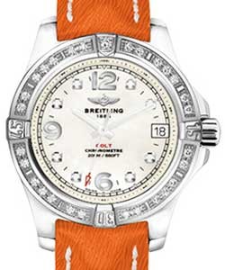 Colt 36mm in Steel with Diamond Bezel on Orange Sahara Calfskin Leather Strap with MOP Diamond Dial