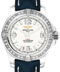Colt 36mm in Steel with Diamond Bezel on Mariner Blue Sahara Leather Strap with Stratus Silver Dial