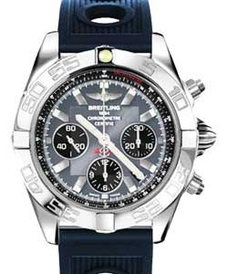 Chronomat 44 Chronograph in Steel On Blue Diver Pro II Rubber Strap with Gray Dial