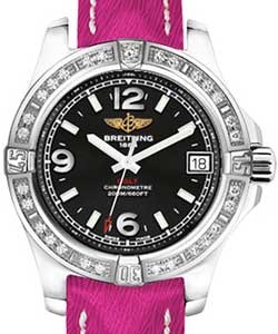 Colt 36mm in Steel with Diamond Bezel on Fuschia Sahara Calfskin Leather Strap with Black Dial