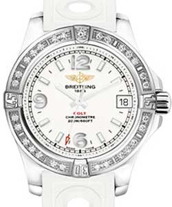 Colt 36mm in Steel with Diamond Bezel on White Ocean Racer II Rubber Strap with Stratus Silver Dial