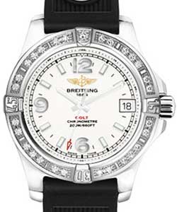 Colt 36mm in Steel with Diamond Bezel on Black Ocean Racer II Rubber Strap with Stratus Silver Dial