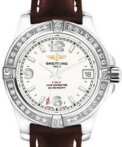 Colt 36mm in Steel with Diamond Bezel on Brown Calfskin Leather Strap with Silver Dial