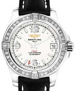 Colt 36mm in Steel with Diamond Bezel on Black Calfskin Leather Strap with Silver Dial