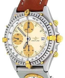 Chronomat Chronograph 2 Tone in Steel and Yellow Gold on Brown Calfskin Leather Strap with Cream Dial