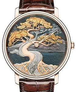 Villeret Manuelle Piece Unique Shakudo Pine Tree in Rose Gold on Brown Crocodile Leather Strap with Multicolour Dial