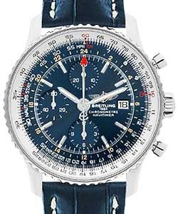 Navitimer World Chronograph 46mm Autoamtic in Steel on Blue Crocodile Leather Strap with Blue Dial