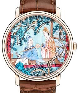 Villeret Manuelle Piece Unique Grand Feu The Writer in Rose Gold on Brown Crocodile Leather Strap with Blue Dial