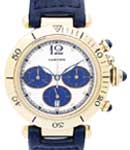 Pasha De Chronograph 38mm in Yellow Gold on Black Leather Strap with Ivory Dial - Blue Subdials
