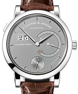 Lange 31 in Platinum On Brown Crocodile Leather Strap with Grey Dial
