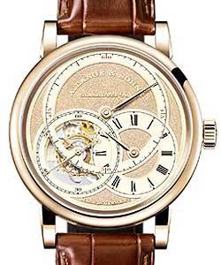 Richard Lange Tourbillion For Merit Handwerkskunst in Rose Gold on Brown Crocodile Leather Strap with Gold Dial - Limited Edition