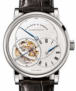 Richard Lange Tourbillon in White Gold  On Black Crocodile Leather Strap with Silver Dial