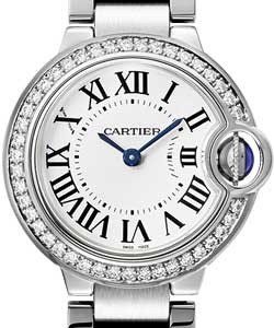 Ballon Bleu 28mm Quartz in Steel with Diamond Bezel on Steel Bracelet with Silver Opaline Roman Dial