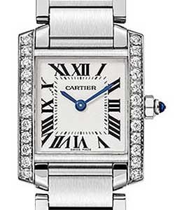 Tank Francaise Quartz in Steel with Diamond Bezel on Steel Bracelet with Silver Roman Dial