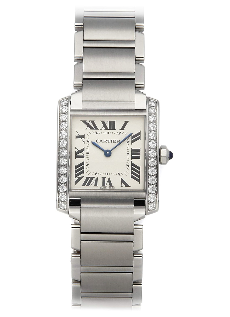 Cartier Tank Francaise Small Quartz in Steel with Aftermarket  Diamond Bezel