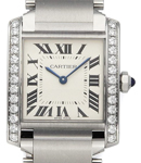 Tank Francaise Small Quartz in Steel with Aftermarket  Diamond Bezel on Steel Bracelet with Silver Roman Dial