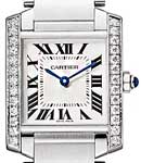 Tank Francaise Small Quartz in Steel with Aftermarket  Diamond Bezel on Steel Bracelet with Silver Roman Dial