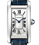 Tank American Automatic in Steel on Blue Crocodile Leather Strap with Silver Roman Dial
