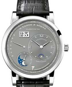 Lange 1 Tourbillon Perpetual Calendar in White Gold on Black Alligator Leather Strap with Grey Dial