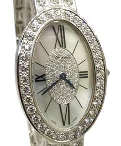 Classique Oval Quartz in White Gold With Diamond Bezel on White Gold Full Diamond Bracelet with MOP Diamond Dial