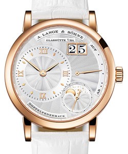 Lange 1 Moonphase 36.1mm  in Rose Gold On White Crocodile Leather Strap with Silver Dial