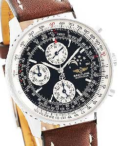 Navitimer 1461 Perpetual Calendar Chronograph in Steel -Limited Edition of 300 Pieces on Brown Calfskin Leather Strap with Black Dial - Silver Subdials