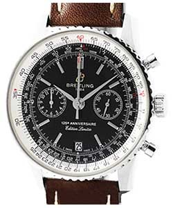 Navitimer 125th Anniversary Automatic in Steel on Brown Calfskin Leather Strap with Black Dial