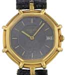 Timepiece Octagonal 31mm in Yellow Gold on Black Leather Strap with Black Dial