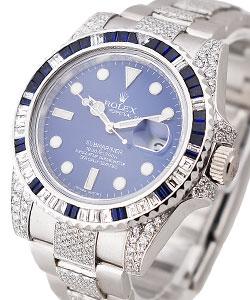 Submariner in White Gold with Diamond Bezel on Oyster Diamond Bracelet with Blue Dial