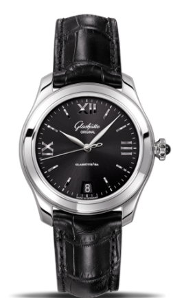 Serenade 36mm Autoamtic in Steel on Balck Crocodile Leather Strap with Black Galvanised Dial