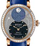 Dimier Recital 11 Miss Alexandra Moon Phase in Rose Gold with Baguette Diamonds Bezel on Blue Crocodile Leather Strap with Black MOP Guilloche Diamonds Dial